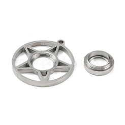 304ステンレススチールロケットペンダント  ガラスと  スターチャーム付きフラットラウンド  ステンレス鋼色  32.5x30x5.7mm  穴：2.2mm&nbsp;STAS-S132-04P