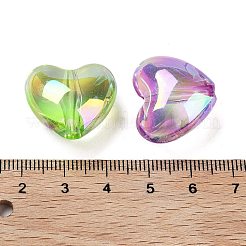 夜光UVメッキレインボー虹色アクリルビーズ  暗闇で光るビーズ  ハート  ミックスカラー  20x22x12.5mm  穴：2.8mm&nbsp;OACR-O008-09