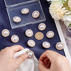 プラスチック模造パールシャンクボタン  合金のパーツと  花  ライトゴールド  25x13.5mm  穴：2mm  12個/箱&nbsp;FIND-NB0003-71KCG