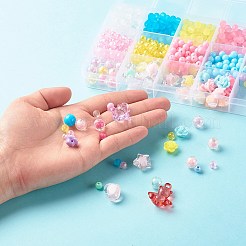 子供のためのDIYジュエリー製作キット  不透明および透明なアクリルビーズを含む  亜鉛合金カニカン  はさみ  アイアン丸カン＆ヘアバンドのパーツ＆ボールチープ  プラスチック製ピアスキャッチ  ミックスカラー  ビーズ：350~377個/セット&nbsp;DIY-YW0003-62