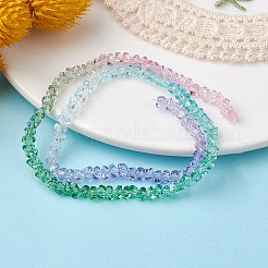 透明ベーキングペイントガラスビーズ連売り  セグメント化されたマルチカラービーズ  多面カット三角形  ミディアムシーグリーン  4.5x4x3.5mm  穴：1mm  約134~137個/連  13.27~13.39''（33.7~34センチメートル）&nbsp;GLAA-YW0003-17G