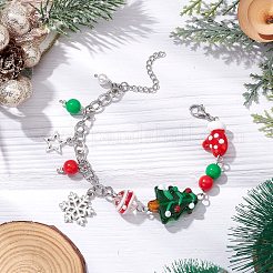 Christmas Theme Handmade Lampwoke and Alloy Snowflake Charms Bracelets&nbsp;BJEW-TA00561
