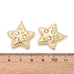 304ステンレススチール、ラインストーンペンダント付き  スターのチャーム  ゴールドカラー  クリスタル  27.2x25.8x2.5mm  穴：1.4mm&nbsp;STAS-T073-68A-G
