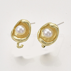 合金製スタッドピアスパーツ  アブソリュートプラスチック模造パール  カン付き  ライトゴールド  12x10mm  穴：3mm  ピン：0.6mm&nbsp;PALLOY-S121-248