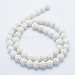 合成溶岩岩ビーズ連売り  染め  ラウンド  ホワイト  8mm  穴：1.2mm  約48個/連  15.7インチ（39.5cm）&nbsp;X-G-F549-8mm-B14