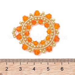 オーストリアのクリスタルバイコーンガラスとシードガラスのペンダントを模倣  花のチャーム  304ステンレス鋼リンク付き  多面カット  オレンジ  34.5x33x4mm  穴：4x3.5mm&nbsp;PALLOY-MZ01305-01
