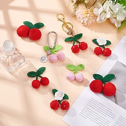 10個 4スタイル ポリエステル クロシェ チェリー  DIY 裁縫装飾品  レッド  58~68x52~60x20~32mm  10個/セット&nbsp;DIY-WR0004-91