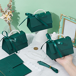 Foldable Paper Wedding Candy Totes with Plastic Imitation Pearl Round Beaded Handle and Ribbon&nbsp;CON-WH0115-20B-01