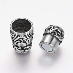 304ステンレススチール製マグネット留め具、接着端付き  コラム  アンティークシルバー  25x12.5mm  穴：8.5mm&nbsp;STAS-E136-33