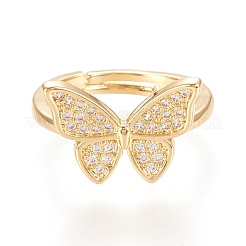 Adjustable Brass Micro Pave Clear Cubic Zirconia Finger Rings&nbsp;RJEW-M133-04G