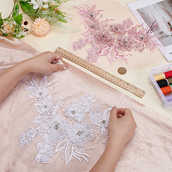 2個 2色の花の化学繊維とクリスタルラインストーンの刺繍の縫い付け布パッチ  服飾材料  ミックスカラー  300x270x7mm  1pc /カラー&nbsp;PATC-FG0003-60B