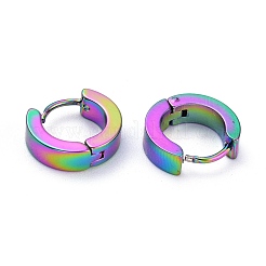 304ステンレススチール製ハギーフープピアス  リング  虹色  14x4mm  ピン：1mm  12のペア/カード&nbsp;EJEW-M284-30M-E