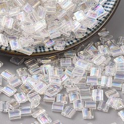 MIYUKIティラビーズ  日本製シードビーズ  2穴  （tl250)クリスタルab  5x5x1.9mm  穴：0.8mm  約1180個/100g&nbsp;SEED-J020-TL250