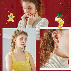12ペア12スタイル304ステンレススチールクリスマスダングルフレンチフックピアス  ハート & リース & ギフト & スノーフレーク & サンタクロース & グローブ & スノーマン & ブーツ & ヘラジカ & クリスマスツリー  ミックスカラー  29.5~40.5mm  ピン：0.5mm  12のペア/箱&nbsp;EJEW-SC0001-34