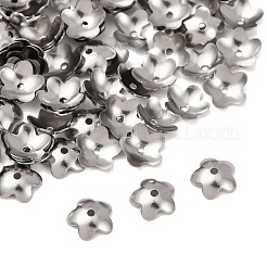 変色防止5枚花びら201ステンレススチールフラワービーズキャップ  ステンレス鋼色  6x2mm  穴：0.7mm&nbsp;STAS-N027-02