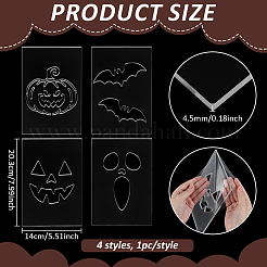ハロウィーンテーマのアクリルキルティングテンプレート4個  diyパッチワークミシンクラフト  透明  混合図形  203x140x4.5mm&nbsp;DIY-BC0015-86B