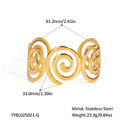 女性用304ステンレススチール製スパイラルオープンカフバングル  18KGP本金メッキ  内径：2.41インチ（6.12cm）&nbsp;EA0743-1