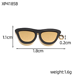 304ステンレススチールエナメルペンダント  メガネチャーム  長持ちメッキ  イオンプレーティング（ip）  18KGP本金メッキ  ブラック  11x18mm&nbsp;STAS-OY012-25G