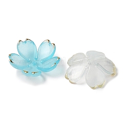 アクリルビーズキャップ  5  - 花びらの花  シアン  17.5x18x5mm  穴：1.2mm&nbsp;X-OACR-H119-01C
