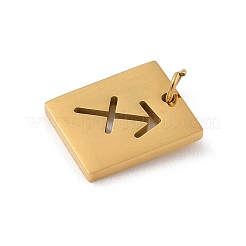 304ステンレススチールチャーム  丸カン付き  ゴールドカラー  星座チャーム付き長方形  射手座  12x10x1.5mm  穴：3mm&nbsp;LS-STAS-R001-03G-09