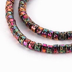 電気メッキされた天然溶岩岩ビーズ連売り  フラットラウンド/ディスク  ヒシビーズ  バンピー  カラフル  4x3mm  穴：1mm  約134個/連  15.55''（39.5センチメートル）&nbsp;G-T114-68B