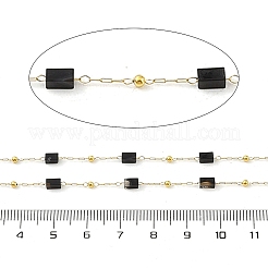 イオンプレーティング（IP）304ステンレスリンクチェーン  天然黒瑪瑙ビーズと糸巻き  ハンダ付け  18KGP本金メッキ  6.5x2.5x2.5mm  約32.81フィート（10m）/ロール&nbsp;CHS-A010-01G-09
