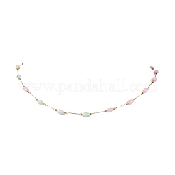 Dyed Rice Natural Shell & 304 Stainless Steel Link Chain Necklaces&nbsp;NJEW-JN05450