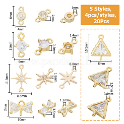 20Pcs 5 Styles Brass Pave Clear Cubic Zirconia Connector Charms&nbsp;KK-HS0001-30