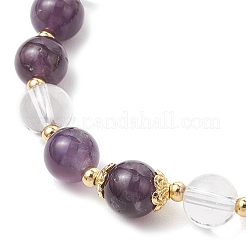 Natural Amethyst & Quartz Crystal Round Beaded Bracelets&nbsp;BJEW-JB11936-01