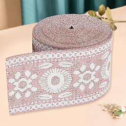 5mのヴィンテージジャカードポリエステルリボン  花  刺繍入りの織りリボン  ピンク  2-3/8インチ（60mm）&nbsp;OCOR-CY0004-44C