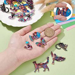 18個9スタイルプリントアロイペンダント  蝶/亀/馬/鳥/魚/猫  ミックスカラー  21~45x23~45x1~3mm  穴：2mm  2個/スタイル&nbsp;ENAM-CJ0005-30