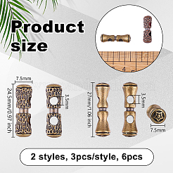 6個 6スタイル ダブルホール真鍮ビーズ  コラム  DIY 傘ロープ編みアクセサリー  ミックスカラー  24.5~27x7.5mm  穴：3.5mm  1個/スタイル&nbsp;KK-OC0001-61