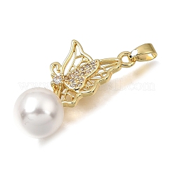 Brass Micro Pave Clear Cubic Zirconia with ABS Imitation Pearl Pendants&nbsp;CU-CBAA556-03A