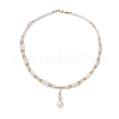 Shell Pearl & Natural Rose Quartz Pendants Necklaces&nbsp;NJEW-JN04903