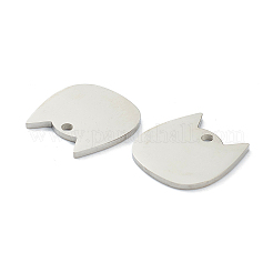 変色しにくい304ステンレススチールレーザーカットペンダント  空白タグのスタンプ  猫の頭  ステンレス鋼色  19x19x1.5mm  穴：2mm&nbsp;LS-STAS-P283-03A-P
