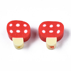 手作り樹脂粘土ビーズ  ジュエリー工芸用品のDIY用  キノコ  レッド  10.5~12x9~11.5x5mm  穴：1.6mm&nbsp;CLAY-N008-029