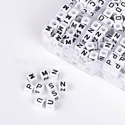 1箱アクリル横穴レタービーズ  キューブ  文字c / D / G / H / L / M / N / P / S / U  ホワイト  6x6x6mm  穴：3mm  約40個 /コンパートメント  400個/箱&nbsp;SACR-X0011-B