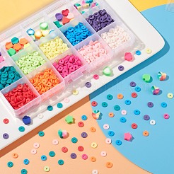 手作り樹脂粘土ビーズ  ハワイアンリングブレスレットネックレスジュエリー作りに  スター＆フラワー＆ハート＆フラットラウンド  ミックスカラー  約50個/箱&nbsp;CLAY-FS0001-07