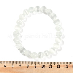 女性用染色天然セレナイトラウンドビーズストレッチブレスレット  ホワイト  3/8インチ（0.85cm）  内径：2-1/4インチ（5.6cm）&nbsp;G-U005-02J