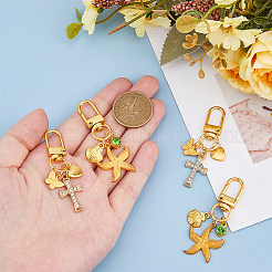 4Pcs 2 Styles Starfish & Cross Alloy Pendant Decoration&nbsp;HJEW-HS00001