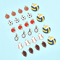 28個7スタイルアロイエナメルペンダント  スポーツボールチャーム  ライトゴールド  混合図形  15~27.5x13~24x1~3.5mm  穴：1.6~2mm  4個/スタイル&nbsp;ENAM-FS0003-44