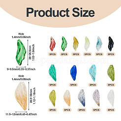 75Pcs 15 Colors Transparent Glass Leaf Pendants&nbsp;GLAA-TA0003-30