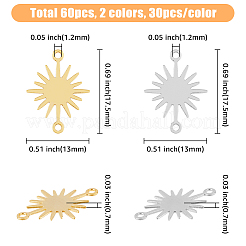 真鍮コネクターチャーム 60色 2個  太陽リンク  ミックスカラー  13x17.5x0.7mm  穴：1.2mm  30個/カラー&nbsp;KK-HY0003-45