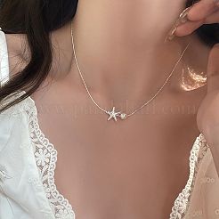 合金と模造真珠のペンダントネックレス  ヒトデ  銀  15.75インチ（40cm）&nbsp;FS-WGAC8F3-01
