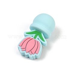 花の食品グレードシリコンフォーカルビーズ  DIYの看護ネックレス用  淡いターコイズ  28.5x15x13.5mm  穴：2.5mm&nbsp;SIL-A011-03B-02