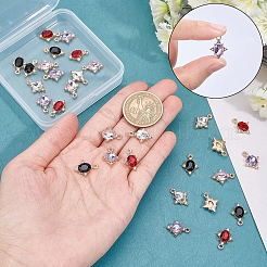 30色の合金ガラスチャーム5個  ラインストーン付き  ライトゴールド  菱形  ミックスカラー  15.5x11x4mm  穴：1.5mm  6個/カラー&nbsp;GLAA-CA0001-22