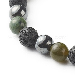Natural Jade & Lava Rock & Synthetic Hematite Round Beaded Stretch Bracelet&nbsp;BJEW-JB06657-02