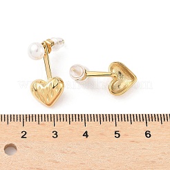 304ステンレススチールシェルパールスタッドピアス  ハート  18KGP本金メッキ  22.5x12mm&nbsp;EJEW-Q019-01G