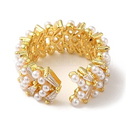 Rack Plating Brass Micro Pave Clear Cubic Zirconia Open Cuff Rings&nbsp;RJEW-M162-36G