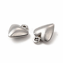 変色しない304ステンレススチールチャーム  膨らんだハートのチャーム  ステンレス鋼色  12x8.5x4mm  穴：1mm&nbsp;STAS-F289-03P